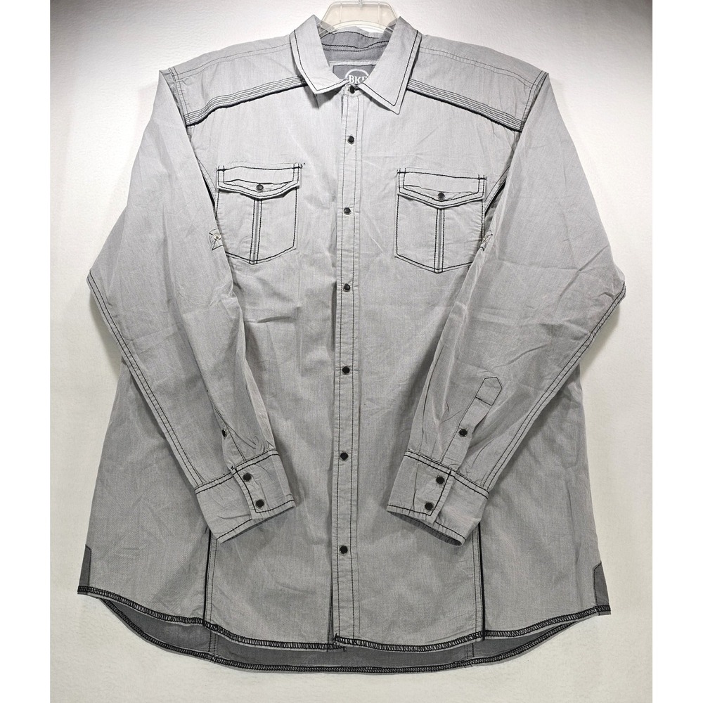 BKE Athletic Fit Mens XXXL Gray Black Contrast Stitch Western Button Down Shirt